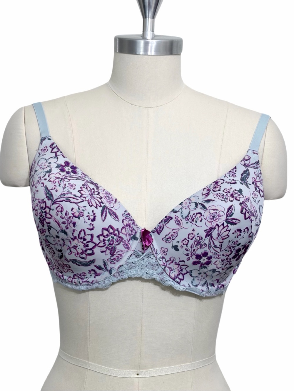 Adore Me Floral Print Bra 34DDD Floral Lace Underwire Bra - Purple/White